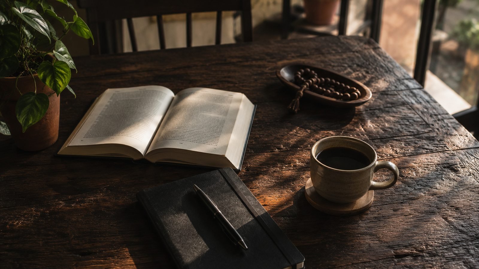 Livro, caderno e caneta